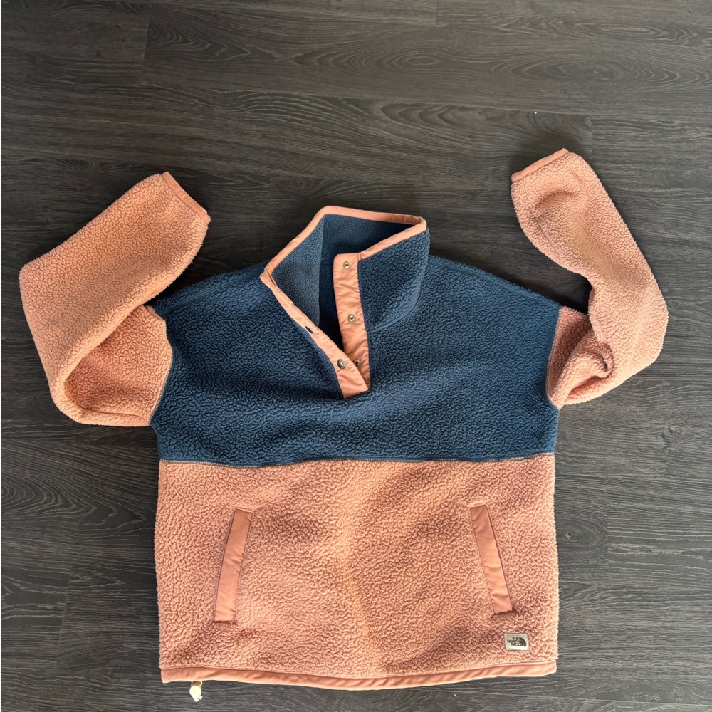 The North Face TNF Campshire Sherpa Pullover Hoodie Women’s Sz S Pink/Blue
